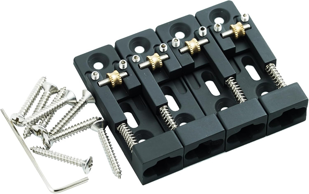 Black Individual Roller Saddles 4 String Bass Fixed Hardtail Bridge
