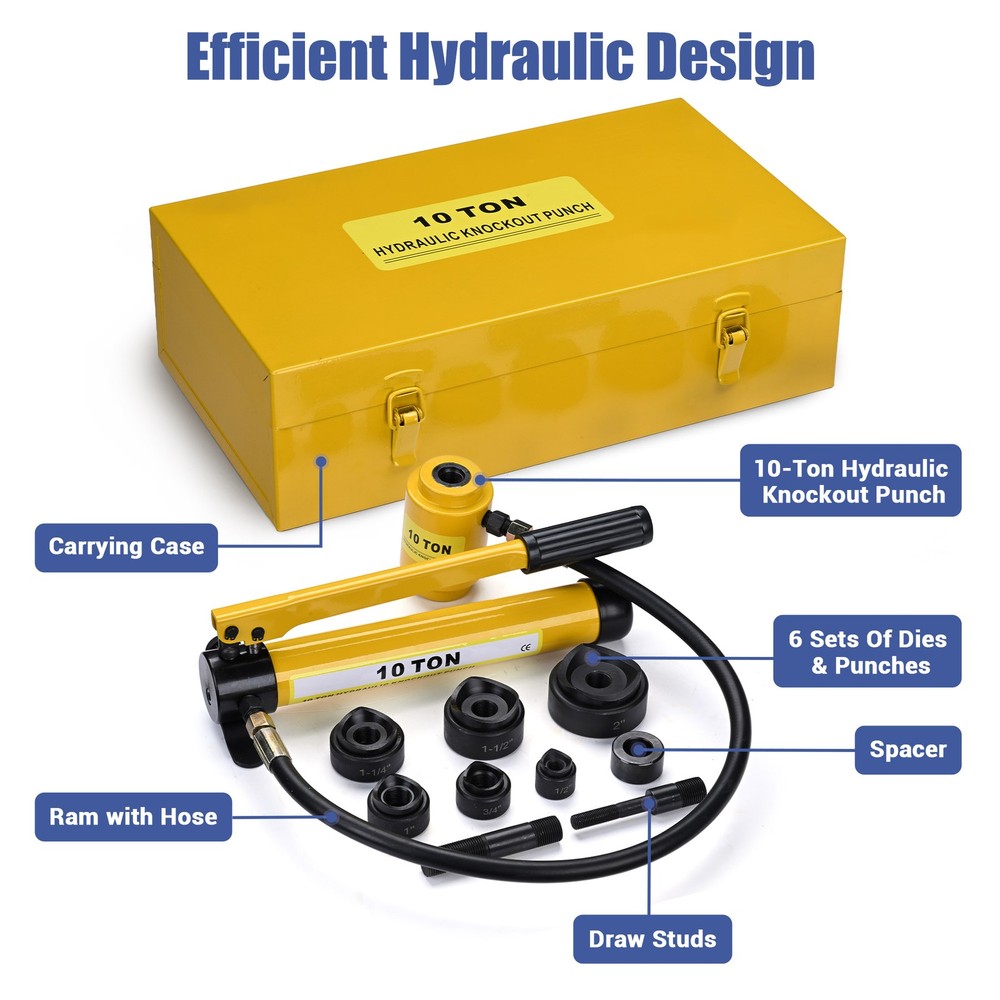 Yessources 1/2" - 2" Hydraulic Knockout Punch Set Electrical Conduit Hole Cutter