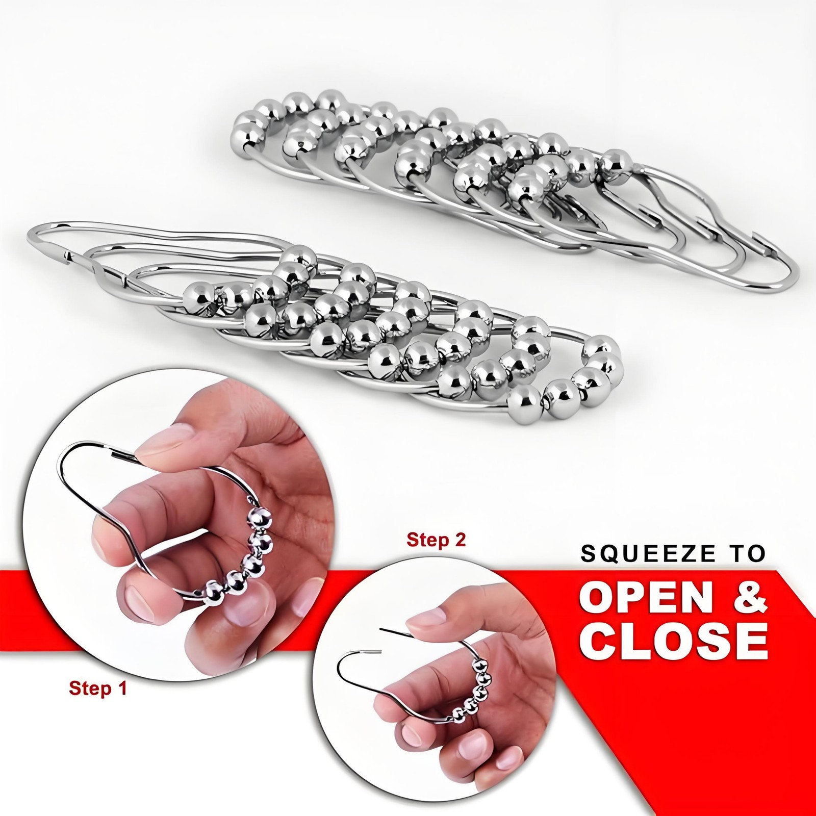 Shower Curtain Hooks Rings Stainless Steel Set of 12 Polished New