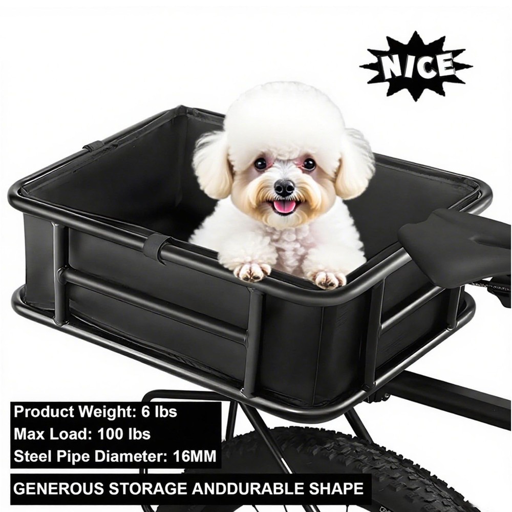 Heavy-Duty Rear Cargo Basket for Bikes & E-Bikes - Includes Large, black