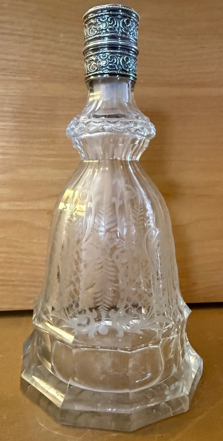 Antique German 925 Sterling Silver Cut Glass Decanter