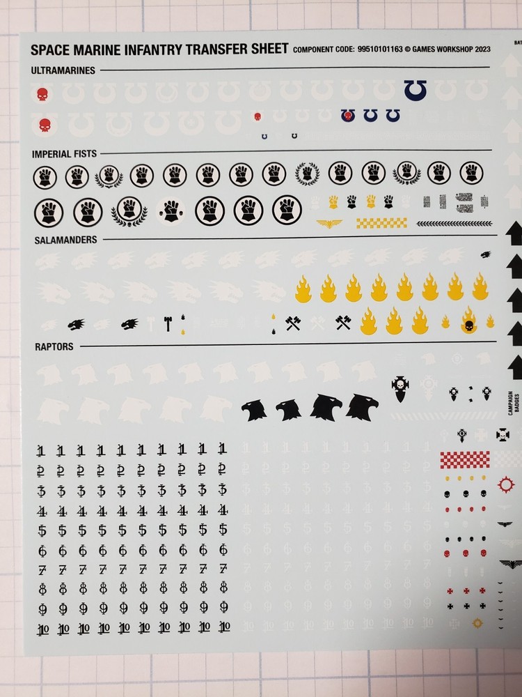 Warhammer 40k Space Marine Bits 10th Edition Chapters Transfer Sheet 2023B