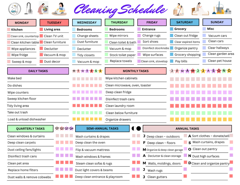 Digital | Editable Cleaning Schedule checklist, Home Cleaning Planner PDF