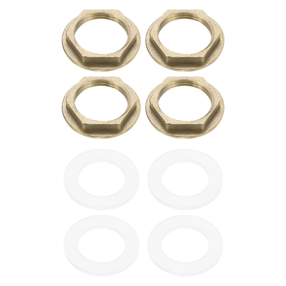 4 Pcs Brass G 3/4" Pipe Fitting Flange Hex Locknuts with Washer