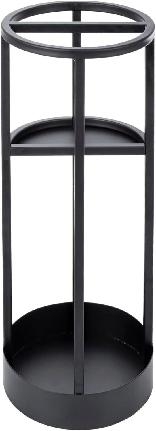 Round Black Metal Freestanding Entryway Umbrella Storage Stand, Umbrella Stand