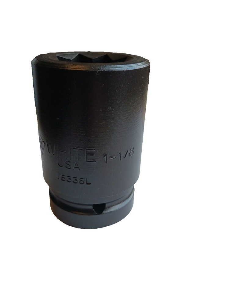WHITE USA Track Socket 1" Drive, 1-1/8" 8 Point Impact Socket Deep Railroad