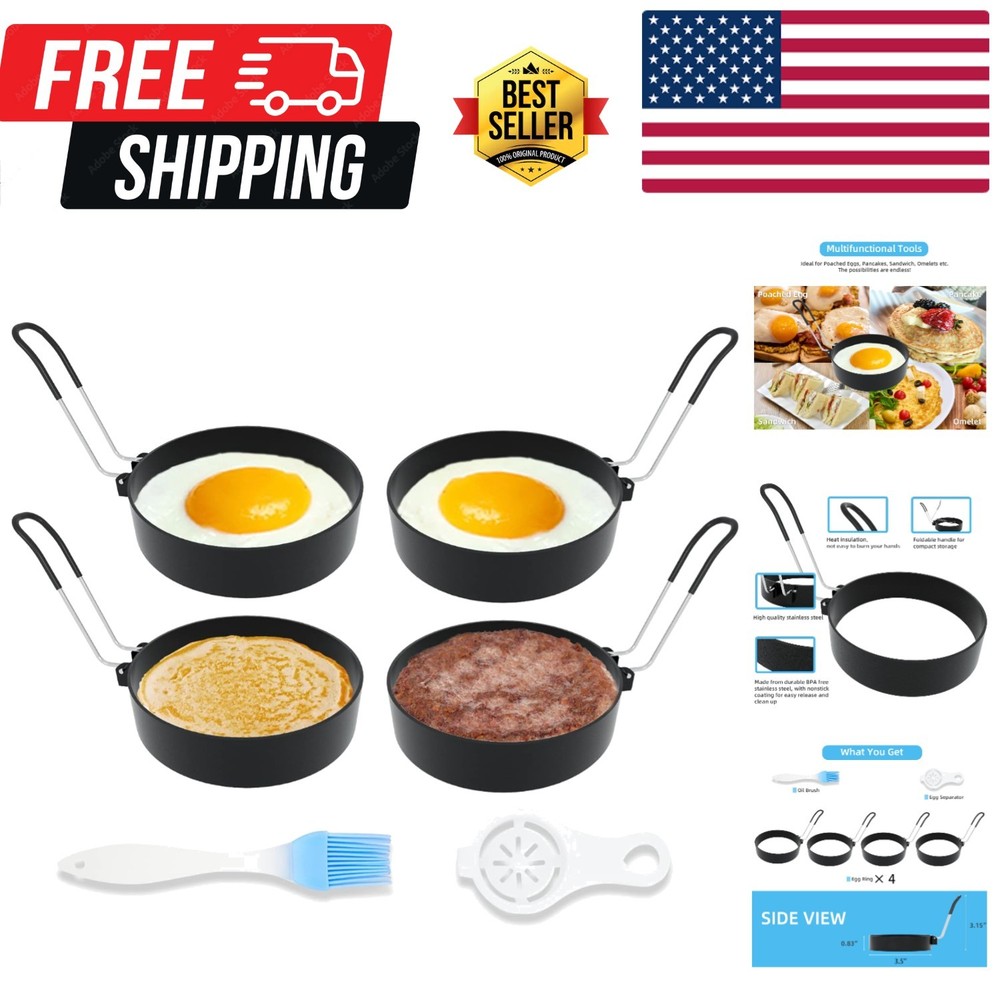 Professional-Grade 3.5" Egg Rings & Separator Set - Effortless Breakfast Maker