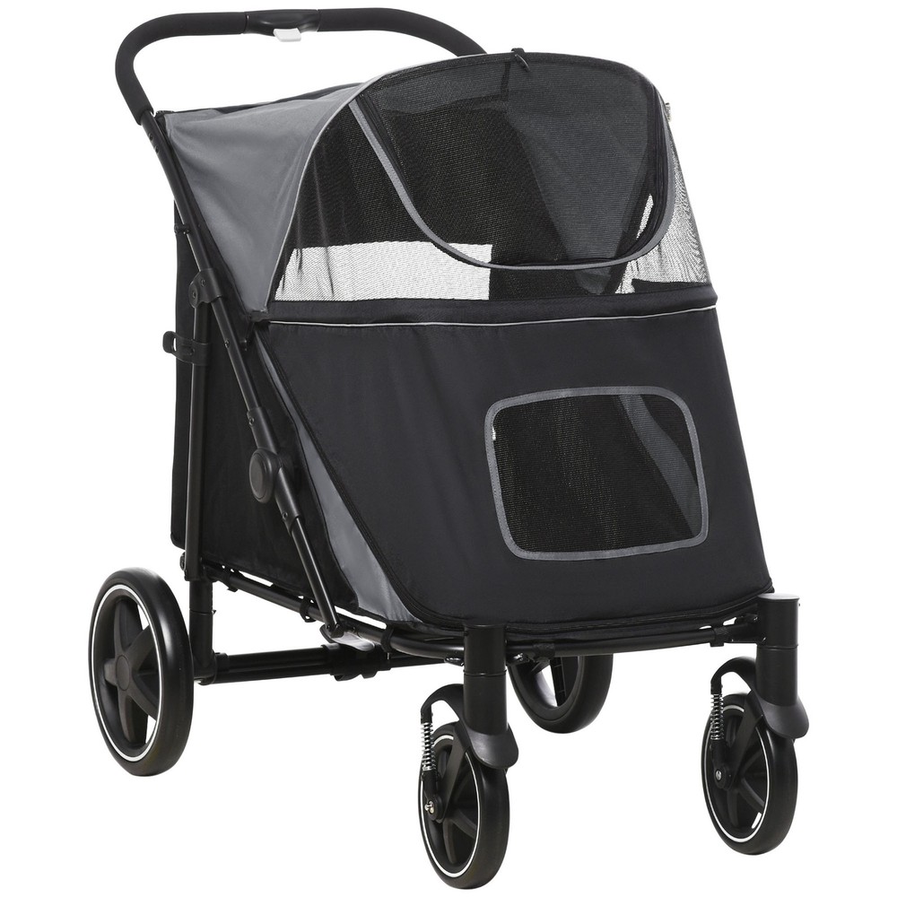 PawHut One-Click Foldable Pet Stroller With Shock Absorber, Gray