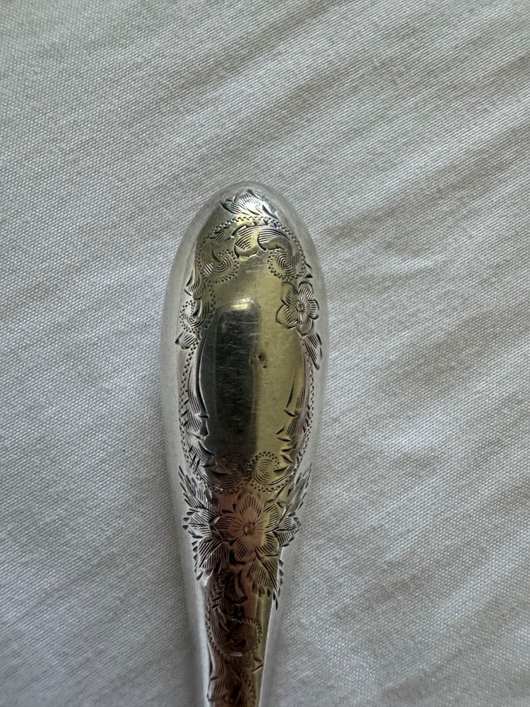 Antique Sterling Silver Handle Button Hook Engraved Scrolling and Flower Design