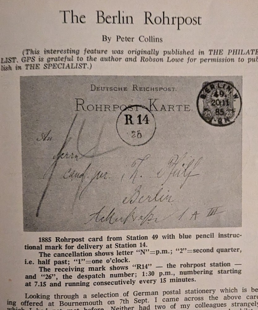 German Postal Specialist September 1974 1870 Balloons Berlin Rohrpost