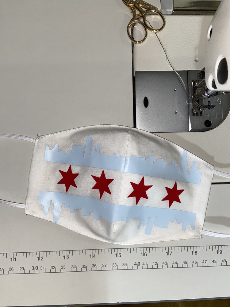 CHICAGO FLAG SKYLINE WHITE Cotton Face Mask with filter