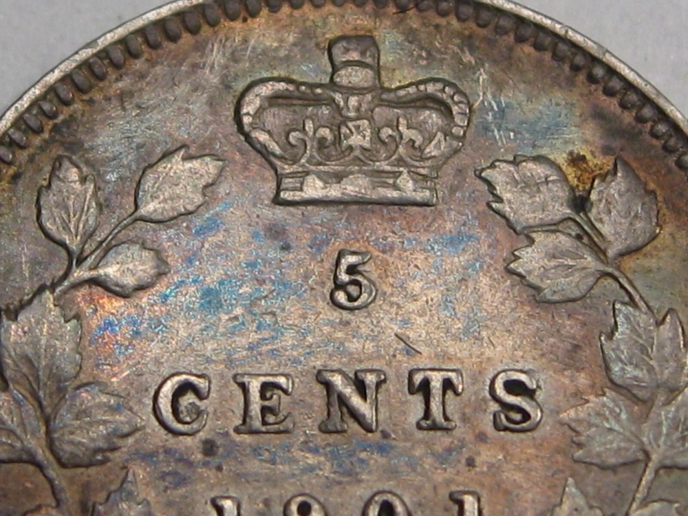 VF/XF Cleaned? 1901 Silver 5¢ Five Cent CANADA. #44