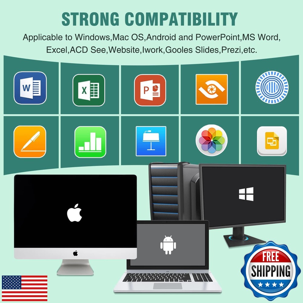 Presentation Clicker Green Laser Pointer with Air Mouse Function, Wireless Pr