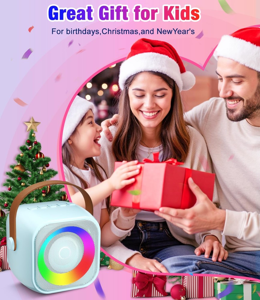 Mini Karaoke Machine, Portable Bluetooth Speaker with 2 Wireless Microphones ...
