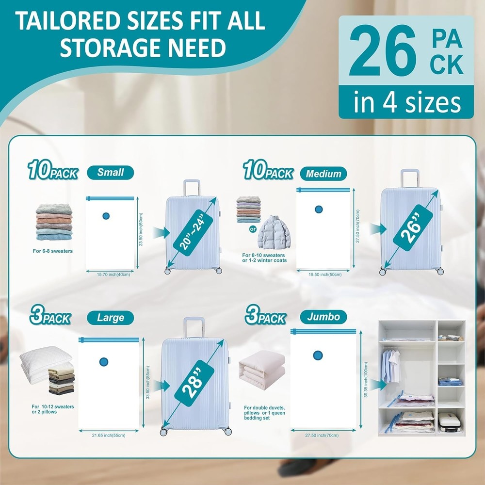 Portable Electric Pump Compression Bags 26 Pack