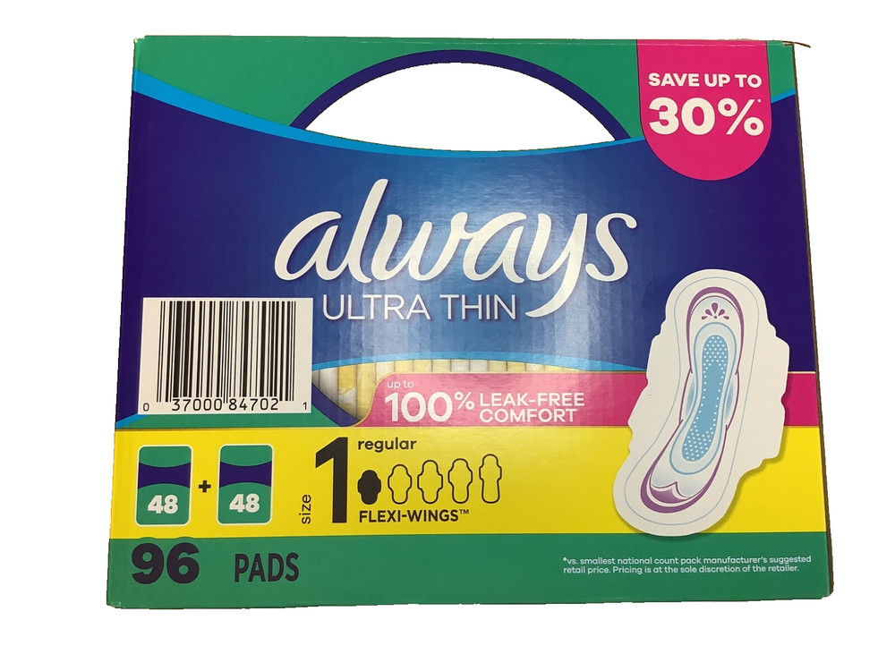 Always Ultra Thin Regular Pads With Wings, Unscented, 96 Count Same Day Ship !