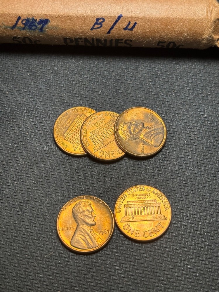 1967 BU Lincoln Cent Roll – No Mint Mark – Unsearched