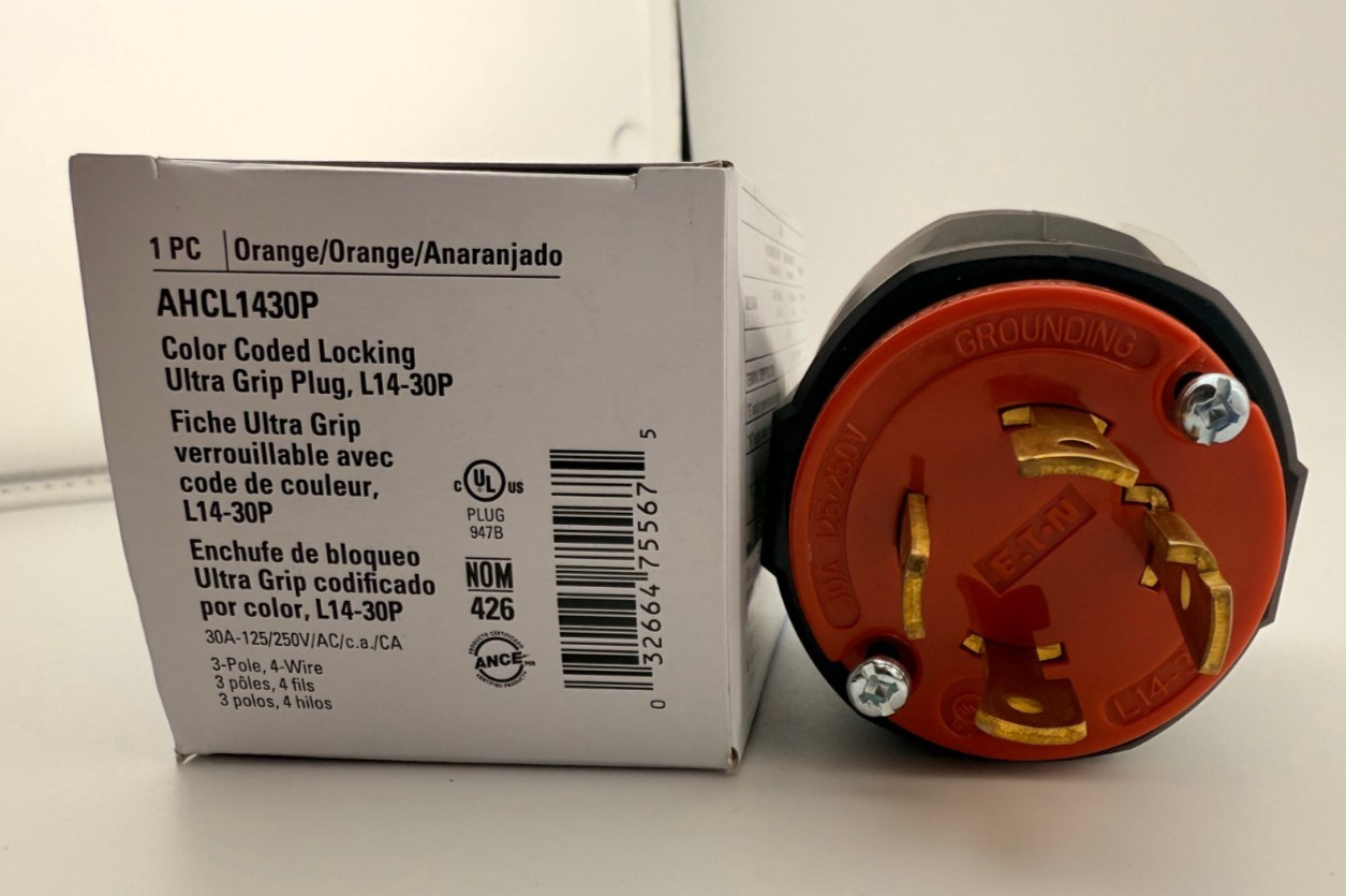 NEW Eaton Arrow Hart AHCL1430P L14-30P Orange Locking Plug 125/250V 30A 3p4w