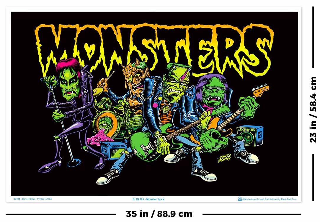 Monster Rock by Dirty Donny Flocked Blacklight Poster - 35" x 23"