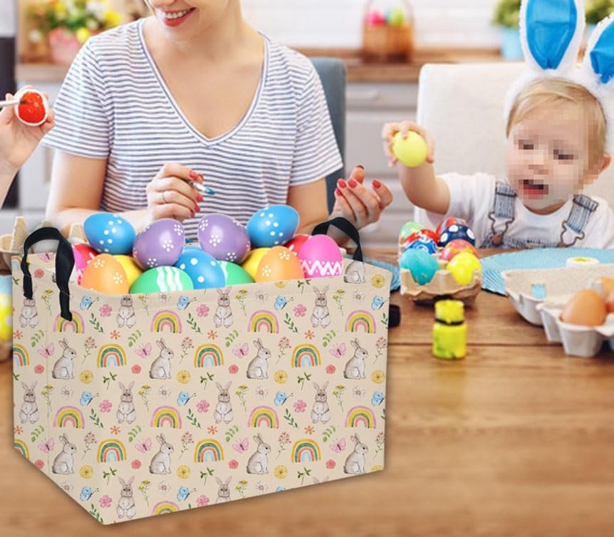 Rectangular Easter Baskets Gift Basket Empty Pink Bunny Kids Storage Bins Bab...