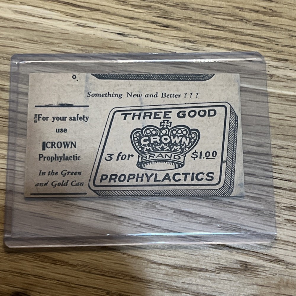 Rare Early Empty Prophylactic Condom Box / Wrapper Crown Brand Risqué Cartoon