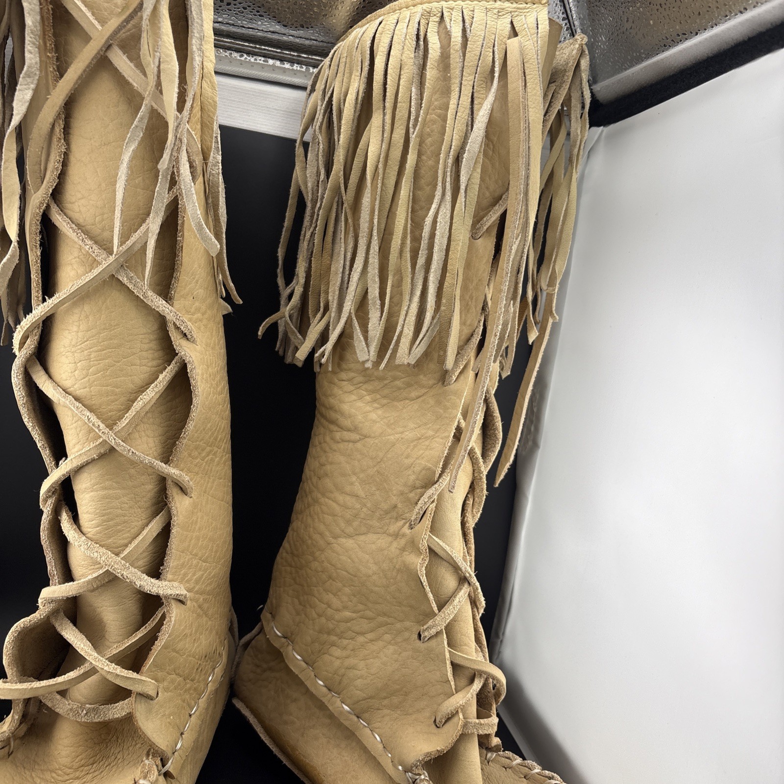 Vintage Handmade Native American Tall Leather Moccasins 16”