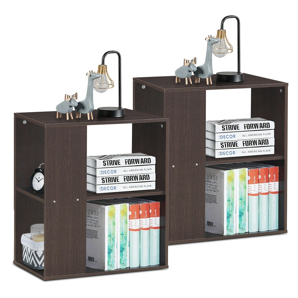 2pcs 2-Tier Side Sofa End Table Bedside Nightstand Table Brown