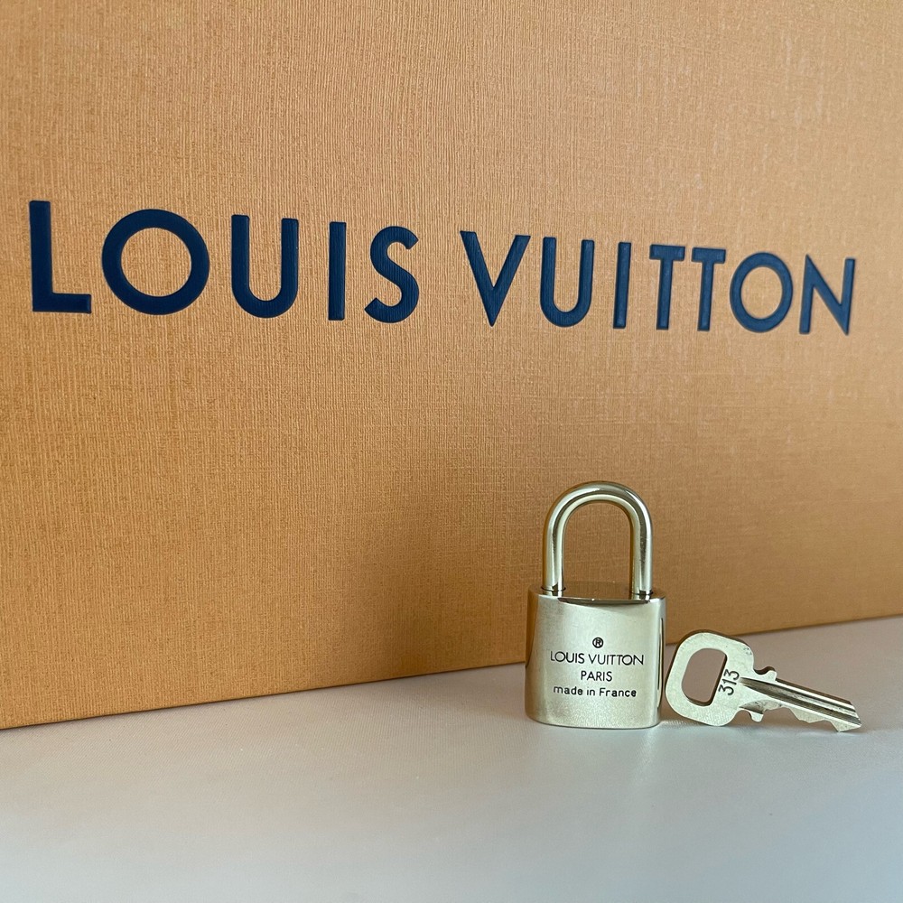 LOUIS VUITTON PadLock Lock & Key Brass Gold Authentic Number random