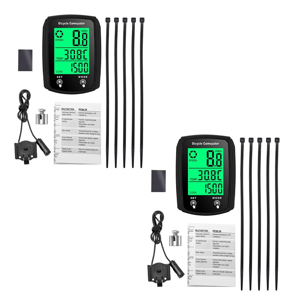 2pcs Bicycle Speedometer Cycle Digital Odometer Computer Waterproof LCD Wireless