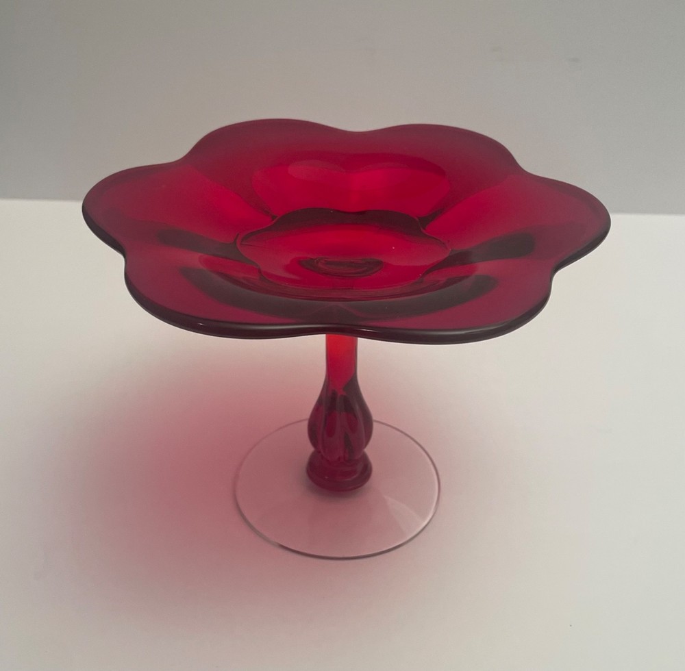 Vintage MCM Duncan Miller Canterbury pattern #115 Ruby Red glass Compote