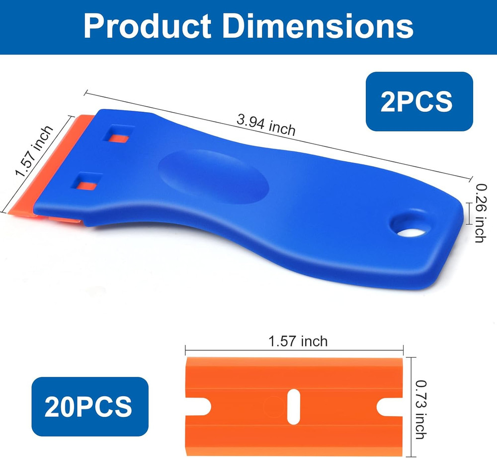 Plastic Razor Blade Scraper Tool, 2 Pcs Razor Scraper with 20 Pcs Plastic Blades