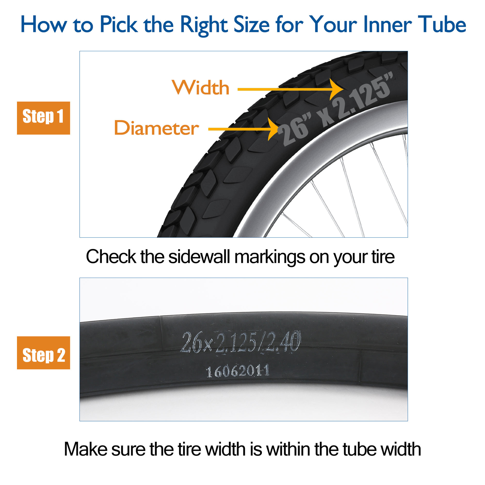 4pcs Bike/Bicycle Inner Tube 26" x 2.125"/2.35"/2.40" Schrader Valve Tire Levers