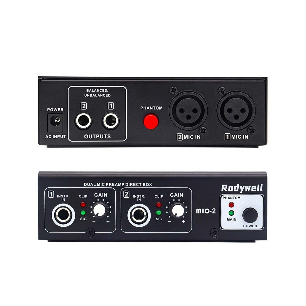 Microphone Preamp Mic Booster 4 Input Max 65db DI Box with 48V Phantom Power ...