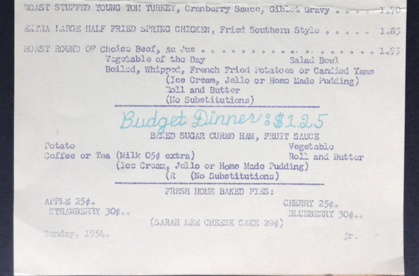Mystery Menu Mansons No location 1954