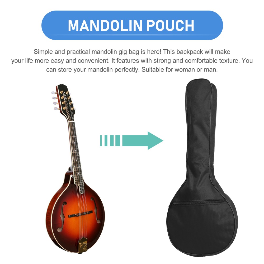 A-Style Mandolin Gig Bag Single Pouch 8-String Instrument Case Protective Cover