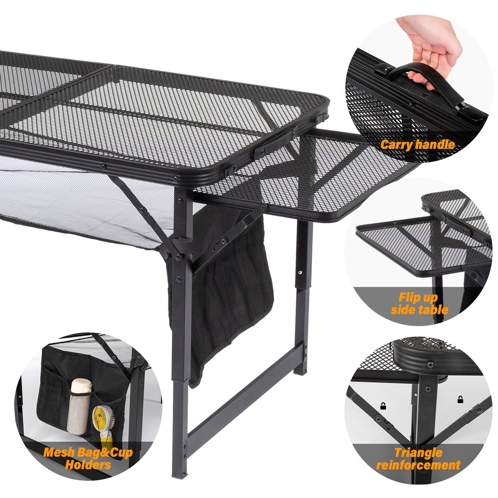 4.7 ft Portable Folding Grill Table, Picnic Table Adjustable Height & Mesh Bag