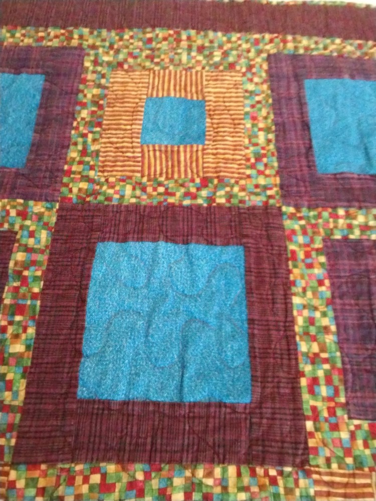 Patchwork Quilt 46"X52", Square Deep Colors Strip, Checkered, Denim, Plaid, Nice
