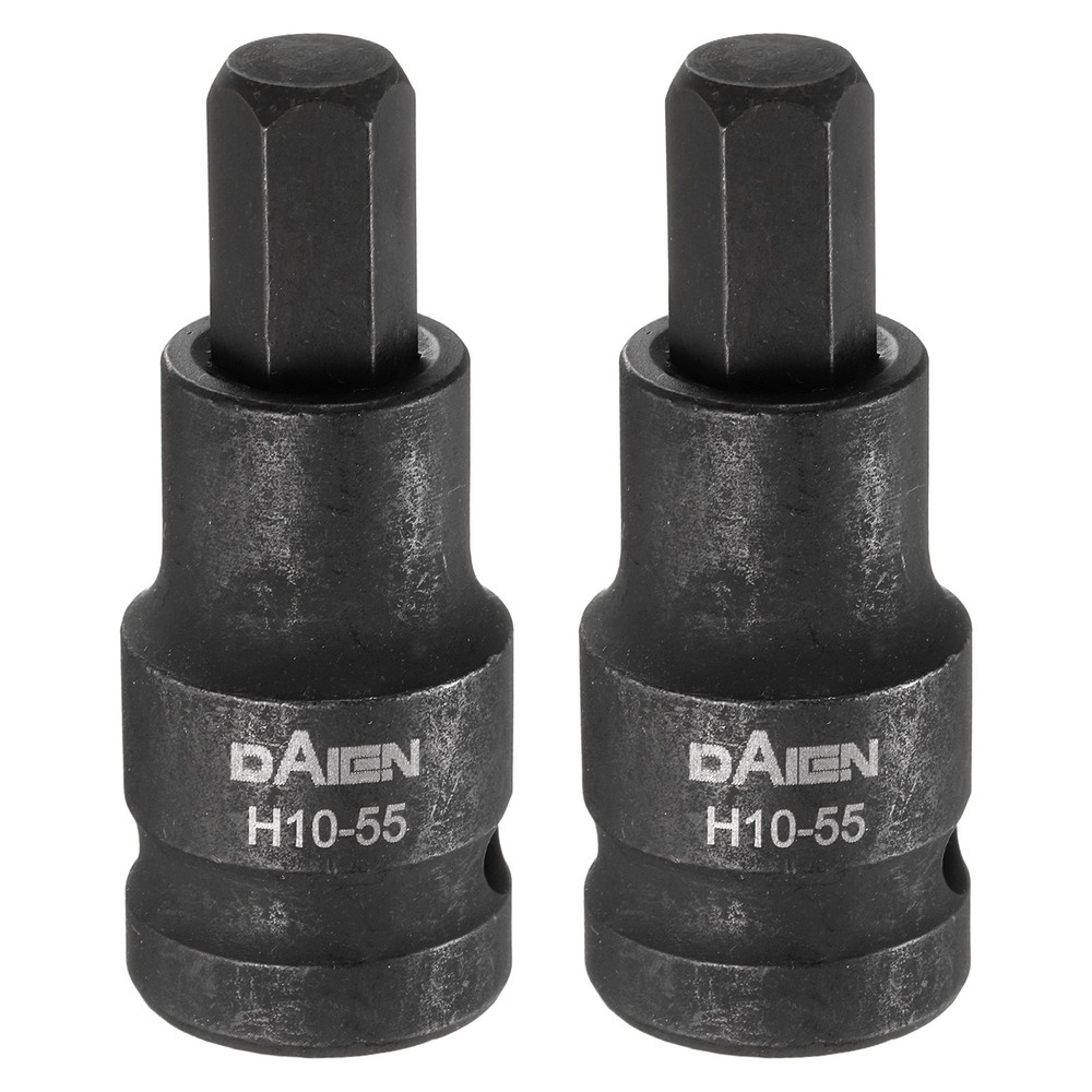 2pcs H10 Hex Bit Socket 55mm Length 1/2" Square Metric Impact Bit, Black