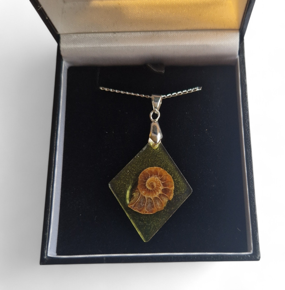 Fossil Ammonite Slice Pendant - Resin Set - 3.5cm