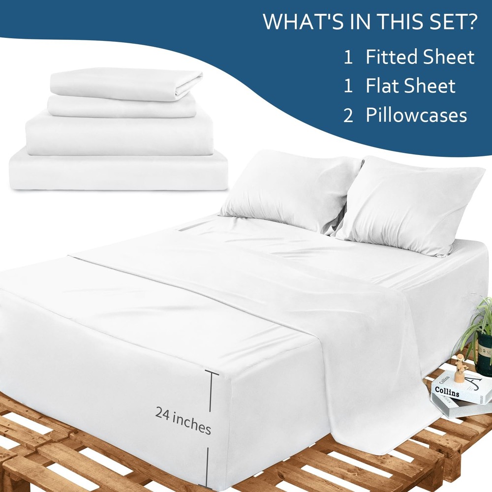 Moonsea Queen Sheet Set Deep Pocket - 4 Piece Extra Soft Queen Bed Sheets - S...
