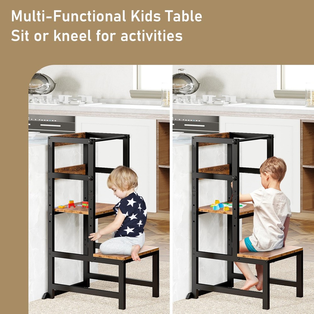 Kitchen Step Stool for Toddlers, Height Adjustable Tower with Safety Rail, St...