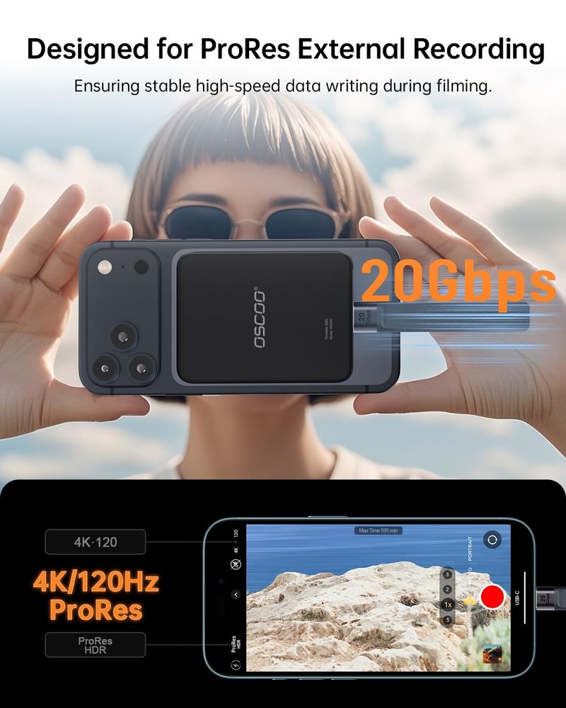 1TB Magnetic Portable SSD, Up to 2000MB/s – External Solid State Drive Compat...