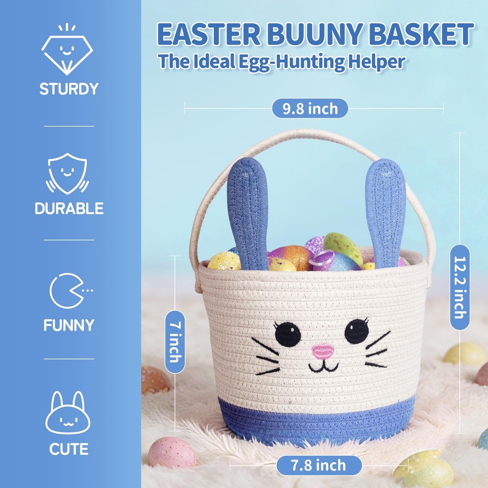Lightilunar Easter Basket, Empty Bunny Basket, Woven Basket with Soft Handle,...