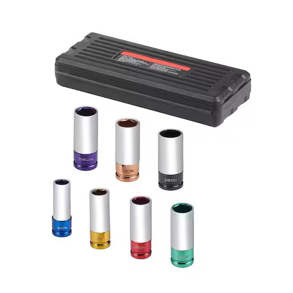 Lug Nut Impact Socket Set, 1/2 In. Drive Metric  6-Point Deep Socket Set,