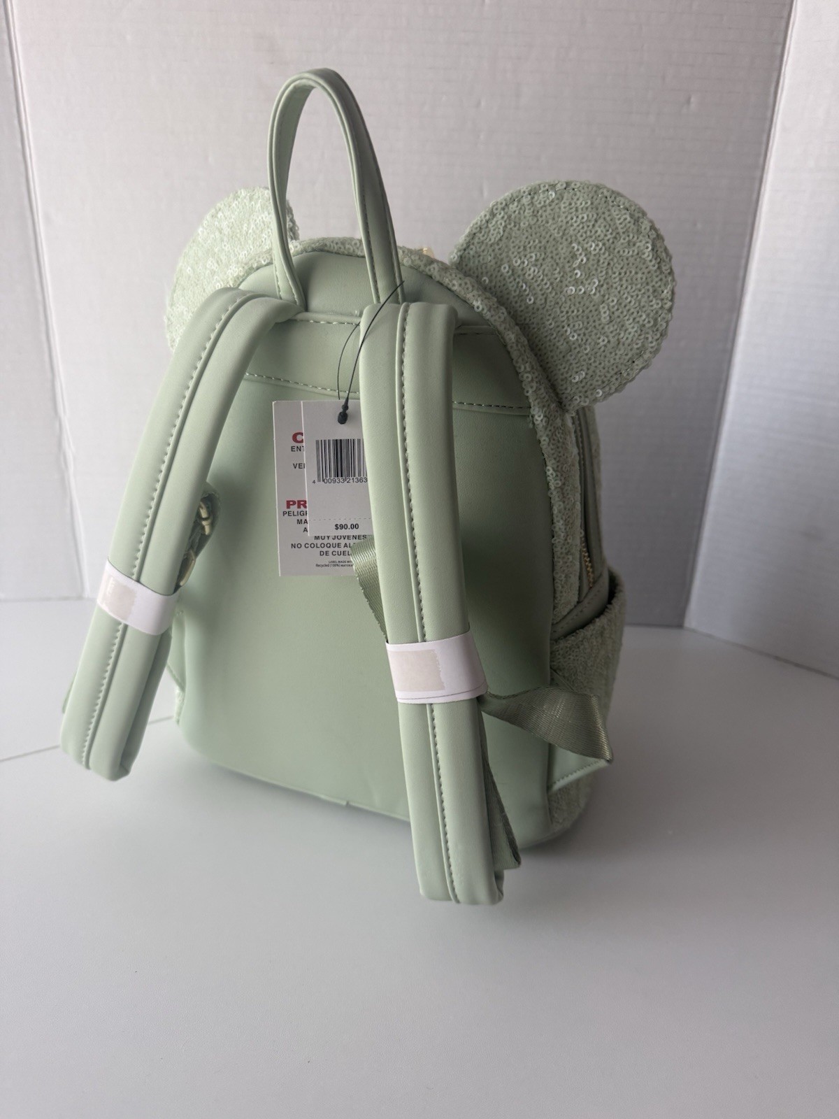 Disney Parks Loungefly Mini Backpack Mint Green Sequin Minnie Ears Bow NEW