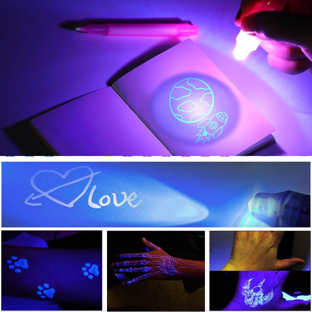 4PCS Invisible Ink Spy Pens marker with built in UV black light for escape rooms