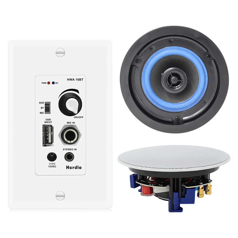 Herdio 4 Pack Bluetooth Ceiling Speakers with in Wall Amplifier Theater System