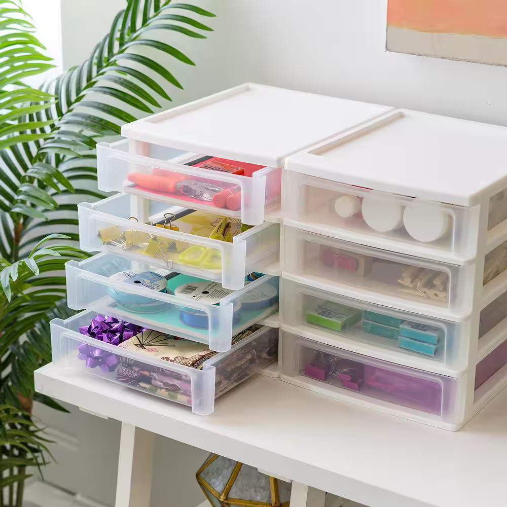 4 Drawer Compact Desktop System in White