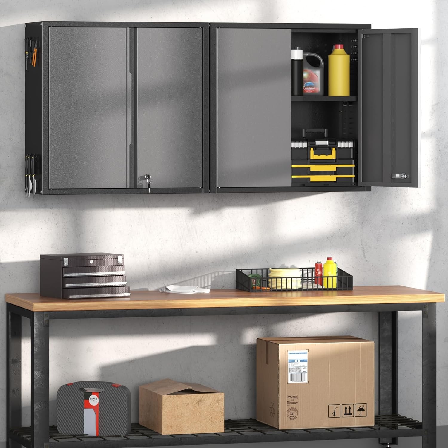 Wall Tool Chest Wall Mounted Tool Box Lockable Tool Storage Cabinet For Garage