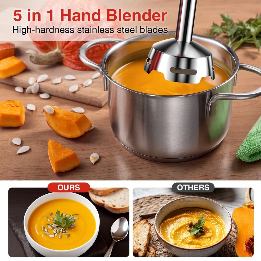 TENKER Stick Variable Speed Hand Blender Food Processor 5 IN 1 450W Handheld Mix